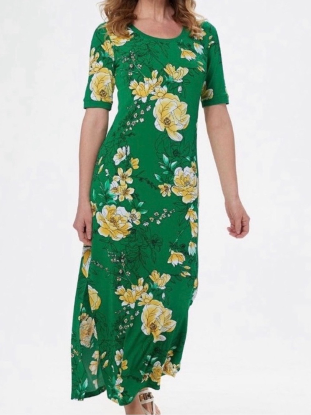 {EUC} Women's G.I.L.I. Green Floral Maxi Dress Small